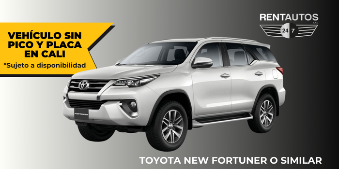 Toyota Fortuner blindada negra disponible para alquiler premium en Cali